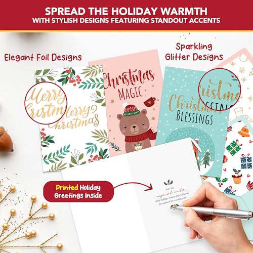 Bulk Christmas Cards with Envelopes & Sticker Seals - Festive 4x6in Holiday Greeting Cards