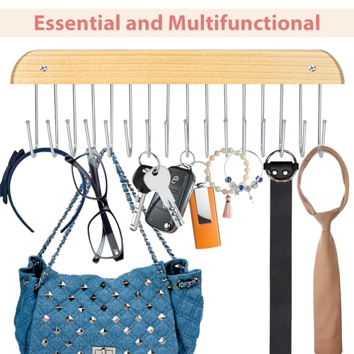 Wall-Mounted Jewelry Organizer with 16 Hooks - Necklace Holder