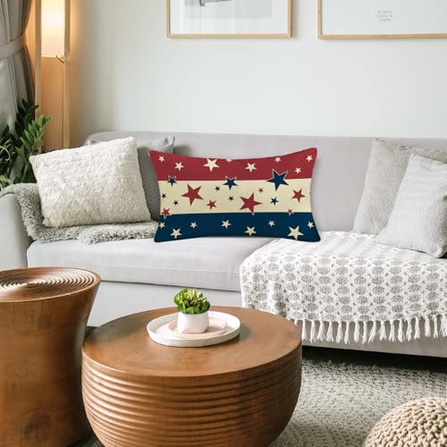 TAJWE 12x20 Inch American Flag Throw Pillow Cover - Patriotic Stars & Stripes Lumbar Cushion for Sofa & Outdoor Decor