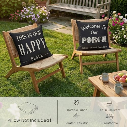 JOJOGOGO Happy Place Outdoor Pillow Covers 18x18, Waterproof Set of 2