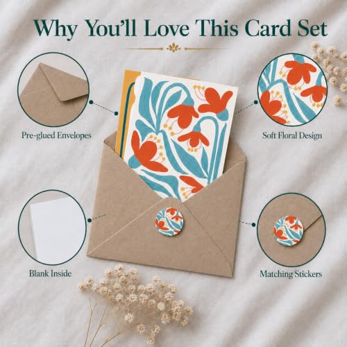 AUDREE 50 Pack Modern Abstract Floral Blank Cards & Envelopes