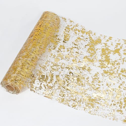 Gold Glitter Table Runner 11 Inch x 100 Feet - Metallic Foil Mesh Wedding Party Decor - Variation of Gold / 11 Inch x 100 Feet