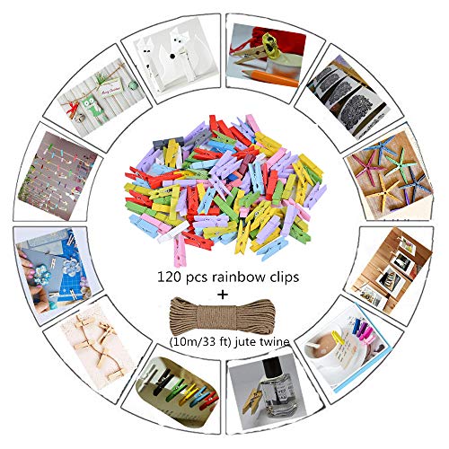 DurReus Pink Tiny Clothespins Set with Twine - 50 Pack for Photos & Crafts