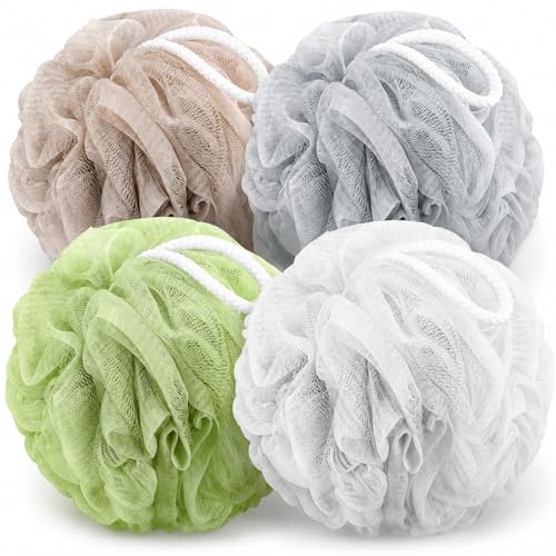 Loofah Sponge 4 Pack - Soft Mesh Bath Pouf for Gentle Exfoliation
