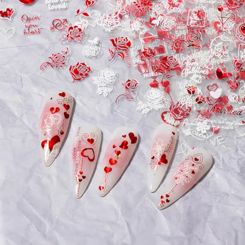 Valentine's Day Nail Art Stickers 6 Sheets Red Heart Sexy Lips Decals