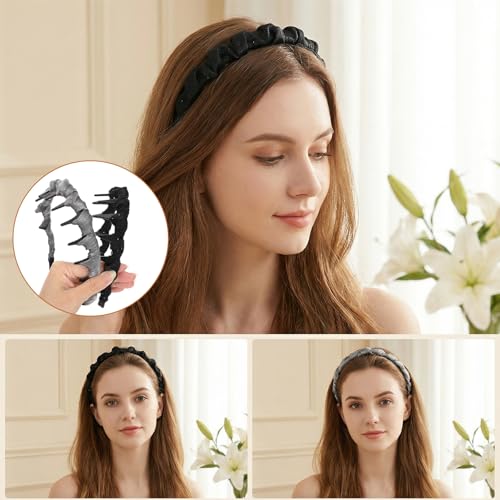 2PCS Retro High Skull Headband with Teeth Non-Slip Pearl Hair Band