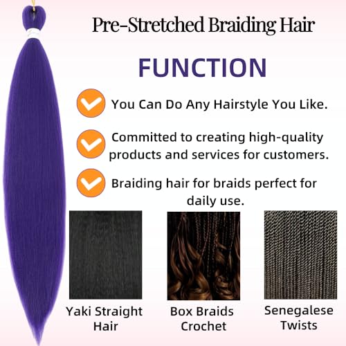Peliri Purple Pre Stretched Braiding Hair 26 Inch Synthetic Crochet Hair Extensions 2 Packs