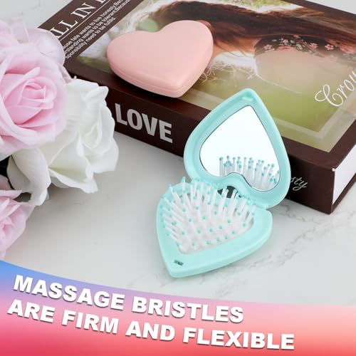 Foldable Travel Hair Brush Set 2Pcs Portable Mini Hairbrush with Mirror