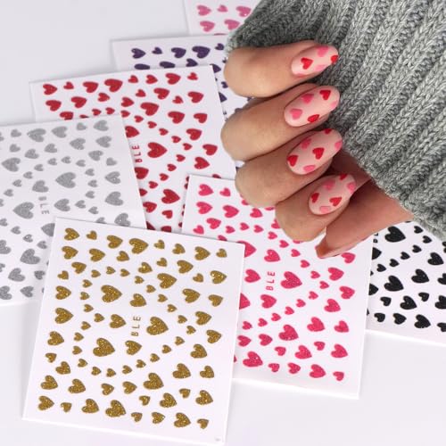 Glitter Heart Nail Stickers 3D Shiny Love Decals for Valentine's Day Manicure