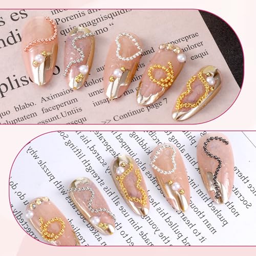 Metal Nail Art Chains 3D Gold Silver Gray Charms 12 Strips