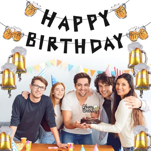Black Beer Birthday Banner Set for Men & Women - Party Decorations