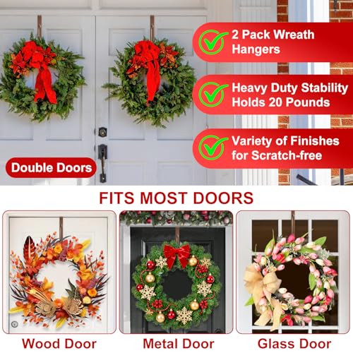 2-Pack Adjustable Wreath Hangers for Front Door - Heavy Duty Metal Hooks