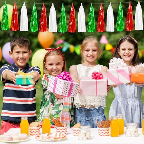 Red Green White Foil Tassel Garland Banner for Party Decorations - 29.5ft