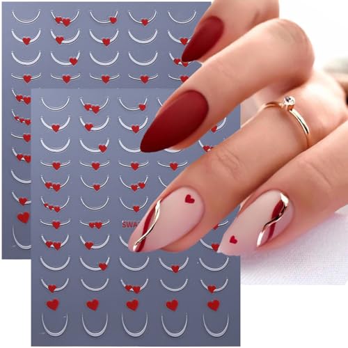 Valentine Heart Nail Art Stickers - 6PCS 3D Self-Adhesive French Tips