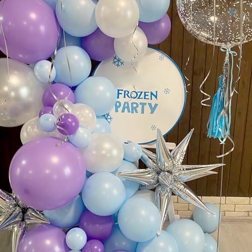 Frozen Theme Balloon Set - 60 Pcs Purple, Blue & Silver Confetti