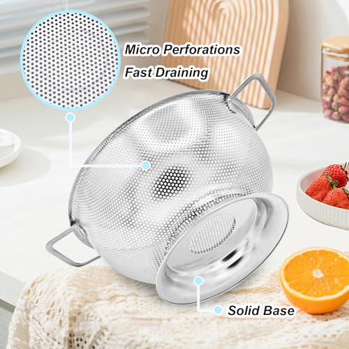 3-Quart Stainless Steel Colander - Micro-Perforated Strainer for Pasta, Vegetables & Fruits