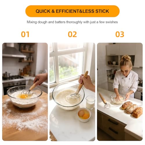 13 Inch Danish Dough Whisk - Stainless Steel with Wooden Handle