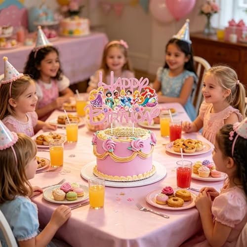 Princess Happy Birthday Cake Topper (P2) - Pink Glitter Party Decoration