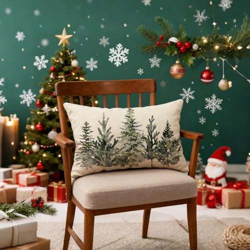 Christmas Winter Trees Lumbar Throw Pillow Cover - 12x20 Inch