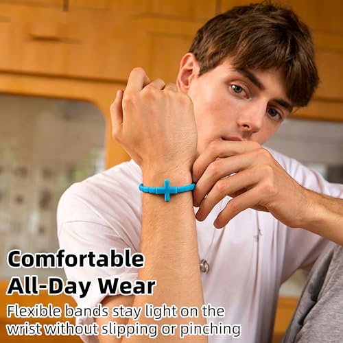 24Pcs Rubber Cross Bracelets - 24 Colors Silicone Stretch Wristbands