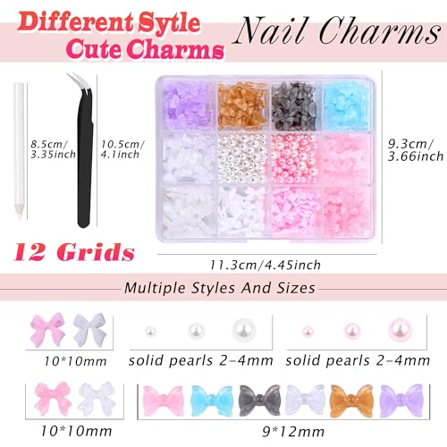 JOTINEL 3D Bow & Butterfly Nail Charms with Pearls and Tools