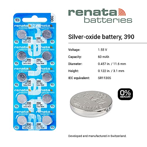 Renata 390 SR1130SW Silver Oxide Watch Battery - 1.55V (2 Pack)