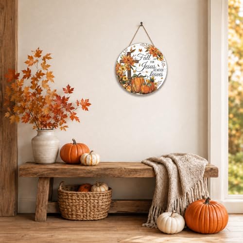 Pumpkin Fall Christian Wooden Door Hanger - Rustic Autumn Sign