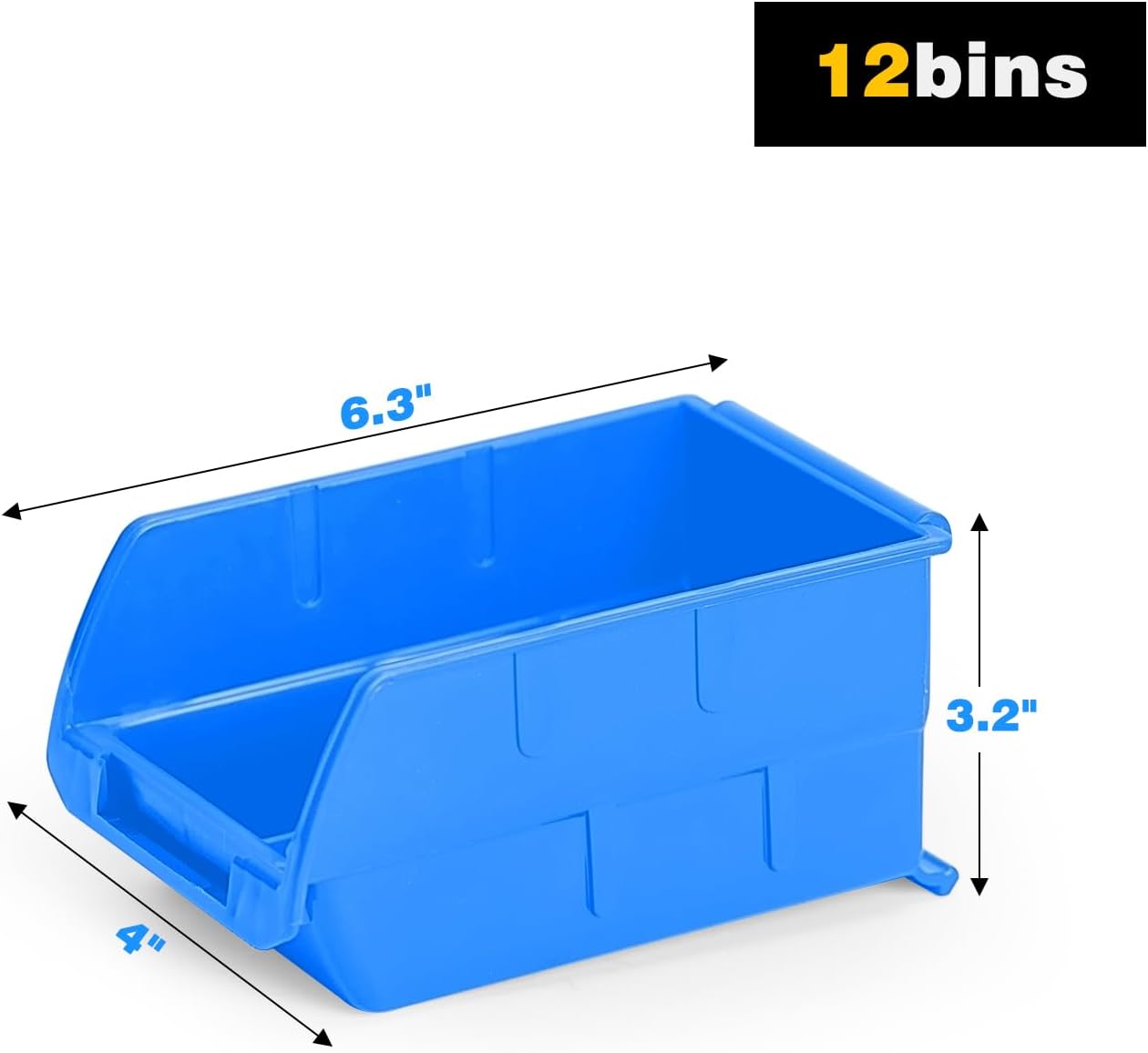 Ultrawall Wall Mounted Storage Bins - Plastic Organizer for Garage Tools | 12 Bins & 3 Rails, Blue