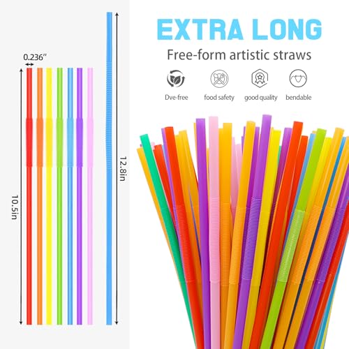 100 PCS Colorful Bendable Drinking Straws, 12.8-Inch Long Disposable Straws