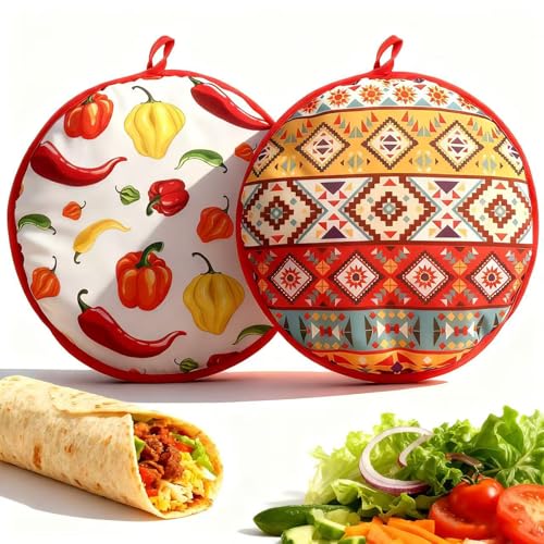 2PCS Premium Tortilla Warmer Pouch, Insulated Microwave Safe Fabric Bag