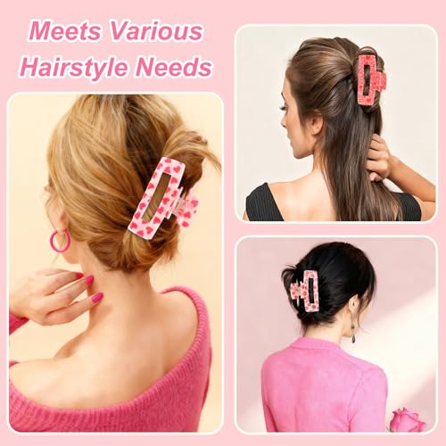 Esitrormi 3-Pack Pink Heart Hair Claw Clips for Thick and Thin Hair