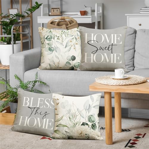 KISVODS 18x18 Spring Eucalyptus Throw Pillow Covers - Farmhouse Set of 4