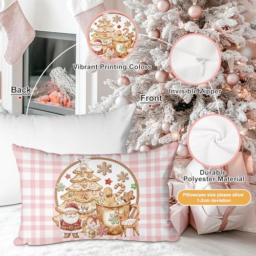 Christmas Throw Pillow Covers Set of 4 - 12x20 Pink Decorative Cushions