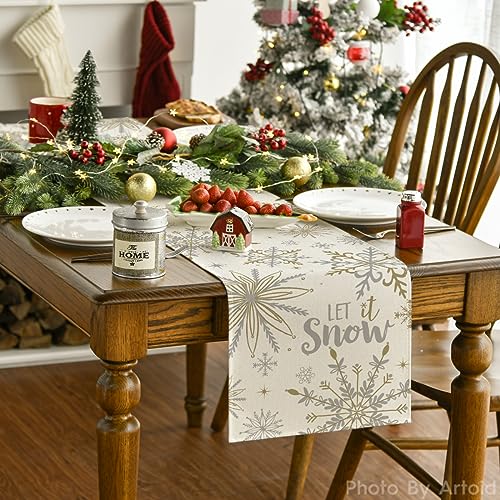 Snowflakes Winter Table Runner 13x72 Inches Beige Home Decor Party Accessory