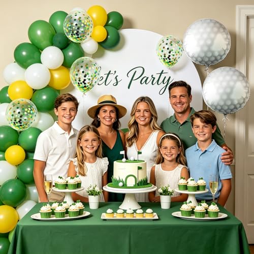 Golf Party Balloon Set - 12 Inch Green & Yellow Latex + 18 Inch Foil