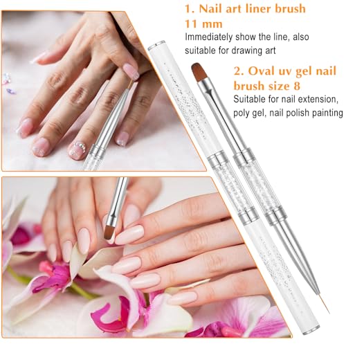 Wanmu 2Pcs Double-Ended Hard Gel Nail Brush & Liner Art Tool