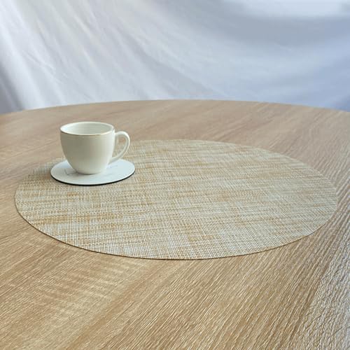 Round Vinyl Heat-Resistant Placemats Set of 4 - Beige, 13.8 Inch, Table Decor