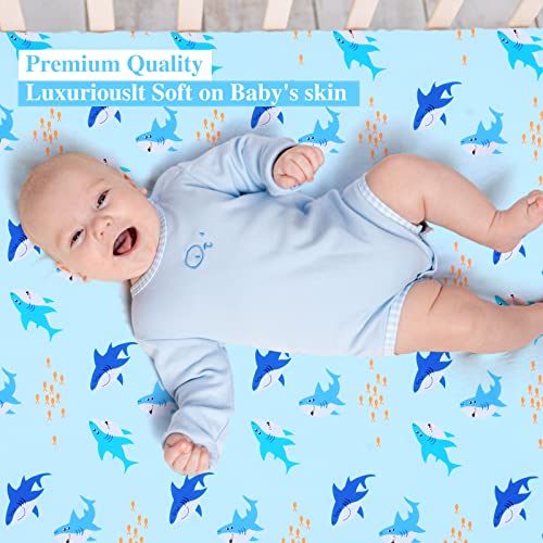 UOMNY Shark Fitted Crib Sheet for Boys – 52x28 Soft Microfiber
