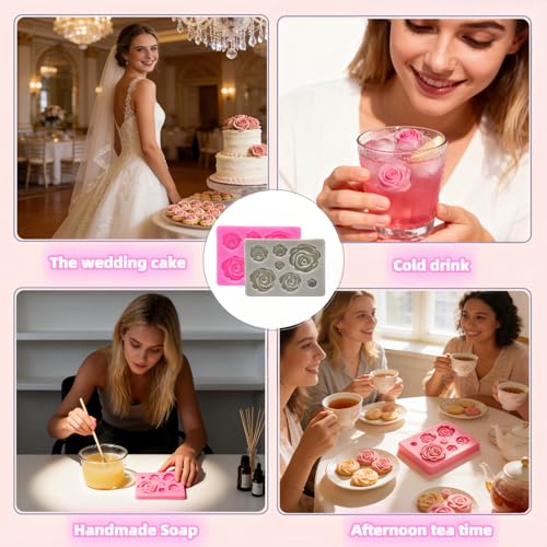 7-Cavity Silicone Rose Mold for Baking & Crafts - Non-Stick, Food Grade