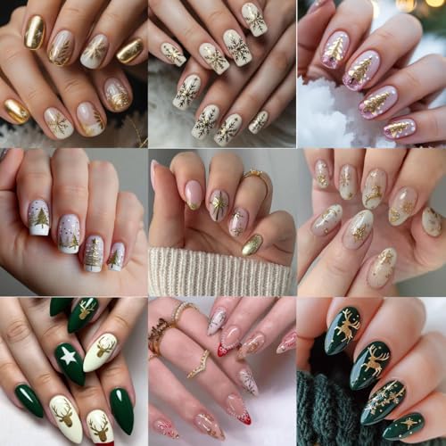 12 Sheets Christmas Gold Nail Art Stickers 3D Self-Adhesive Decals