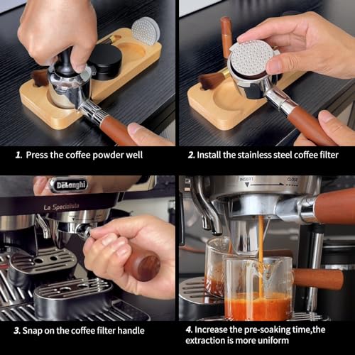 51mm Stainless Steel Espresso Puck Screen with Walnut Stand