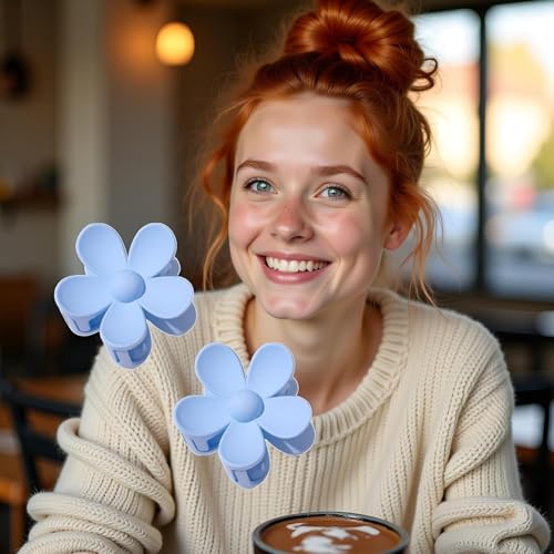 Blue Matte Flower Hair Claw Clip Non-Slip Hair Accessory for Women