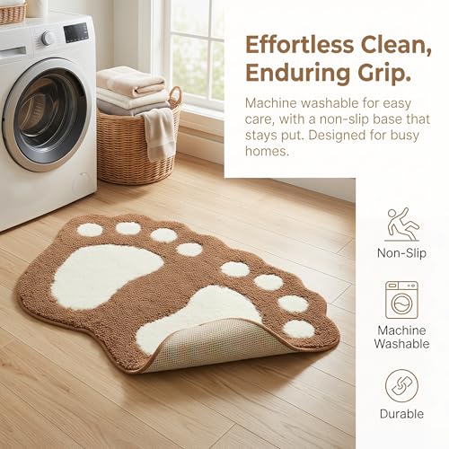 TOPCHANCES Big Feet Bath Mat - Non-Slip, Absorbent Microfiber Rug (16" x 24", Coffee)