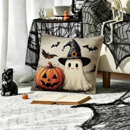 Waterproof Halloween Ghost Pillow Covers, 18x18 Pumpkin Decor