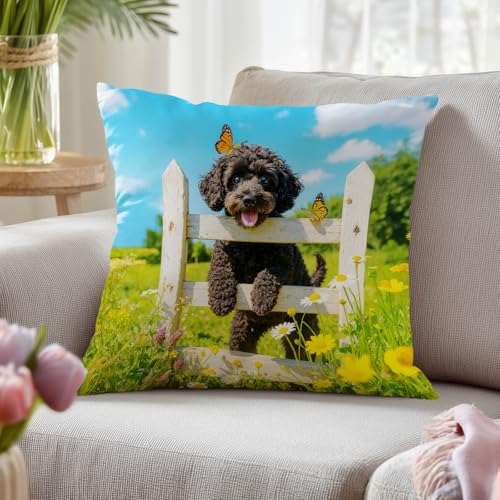 Spring Pillow Covers 18x18 Set of 2 Poodle Floral Satin Cushion Cases