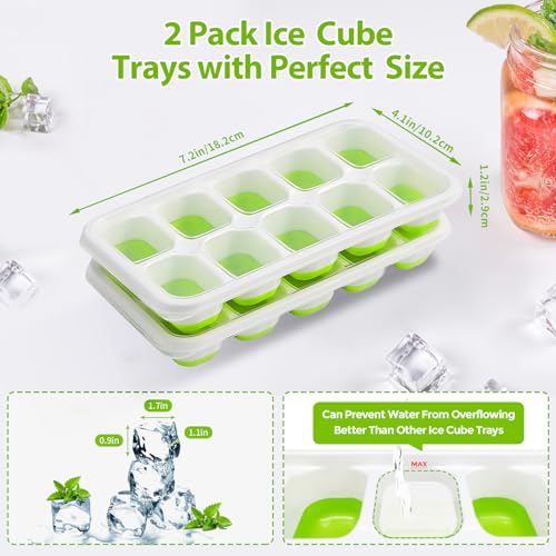 DOQAUS Silicone Ice Cube Tray with Lids - 2 Pack Stackable BPA-Free