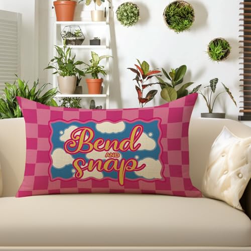 Funny Movie Quote Decorative Throw Pillow Cover 12x20 - Pink Plaid