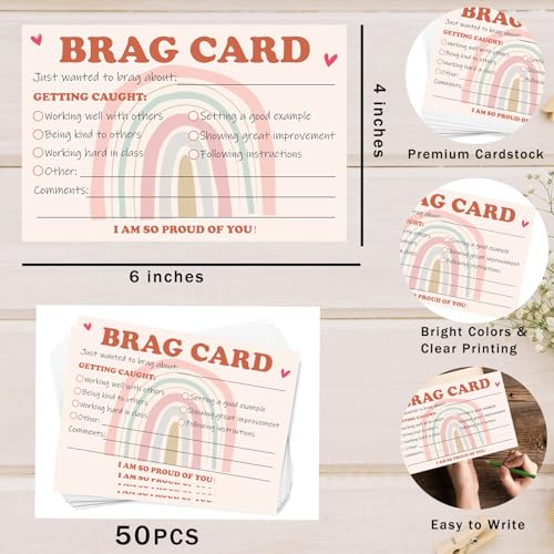 Boho Brag Cards - Classroom Incentive Cards for Students (50 PCS)