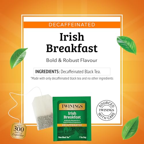 Twinings Decaffeinated Irish Breakfast Black Tea - 20 Count Pack of 6, Individually Wrapped Bags