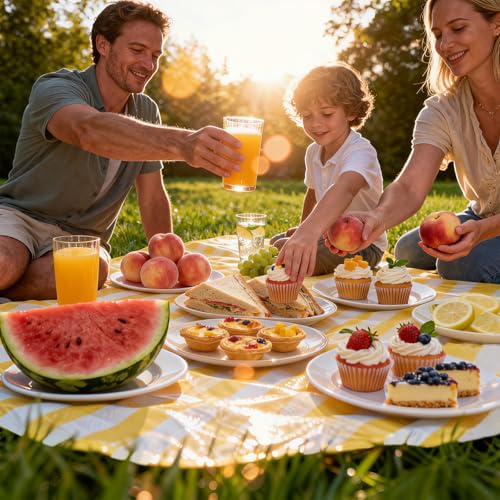 OQOQ Yellow and White Striped Disposable Tablecloths - 54x108 Inch, 3 Pack